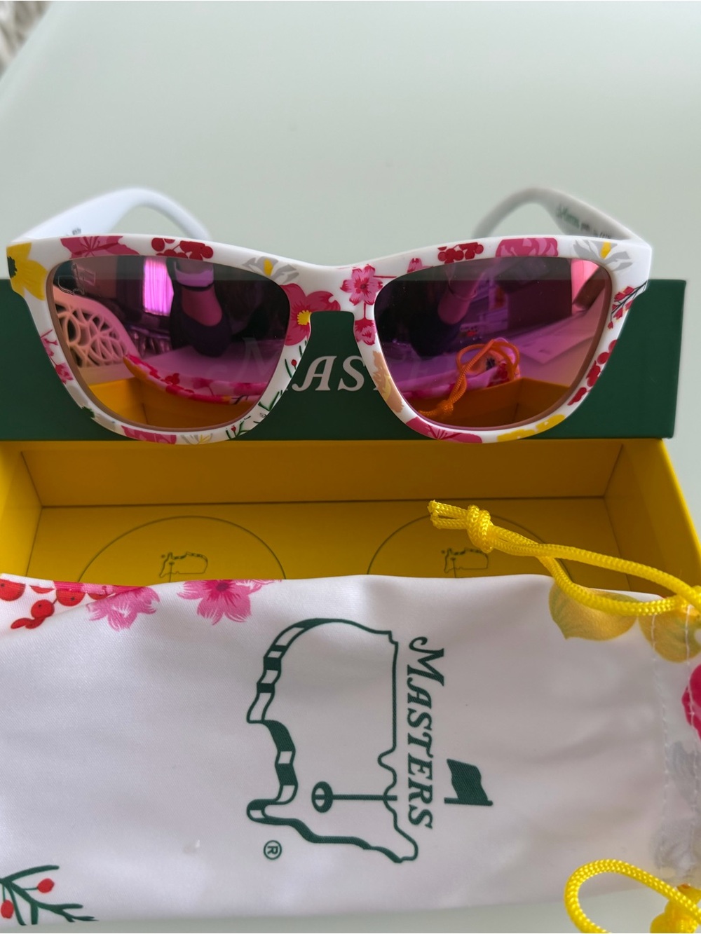 Masters White Floral Sunglasses with Pink Lenses